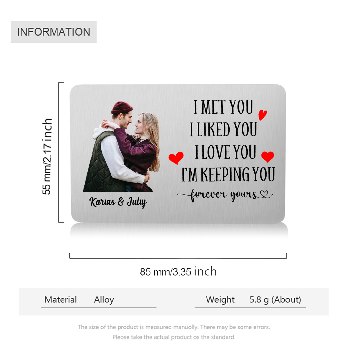 Personalised Wallet Card for Couples – Custom Photo & Two Names, "I Met You, I Liked You, I Love You" Gift for Him | Jessemade