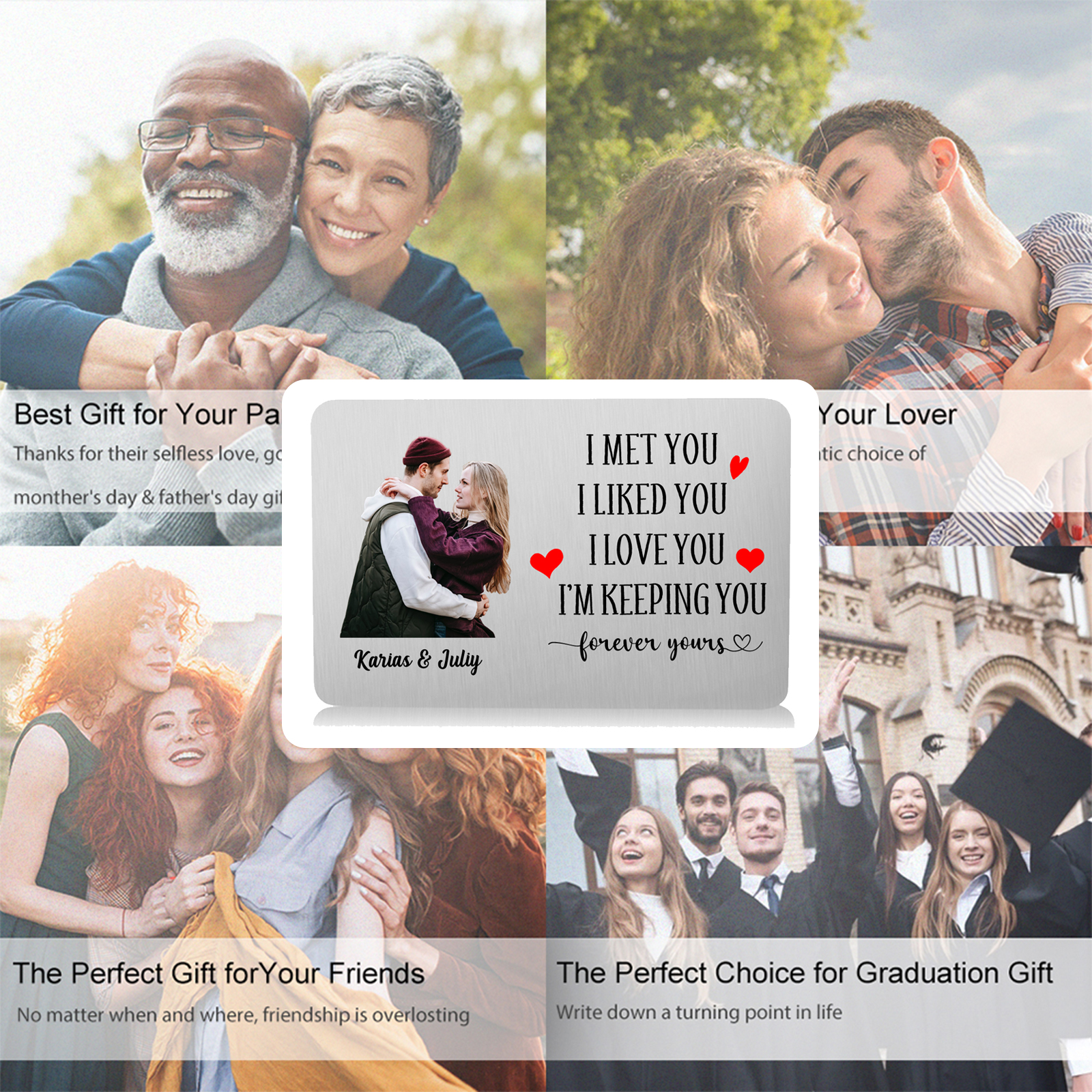 Personalised Leather Wallet & Photo Keyring, and Engraved Wallet Card Gift Set for Him | Jessemade