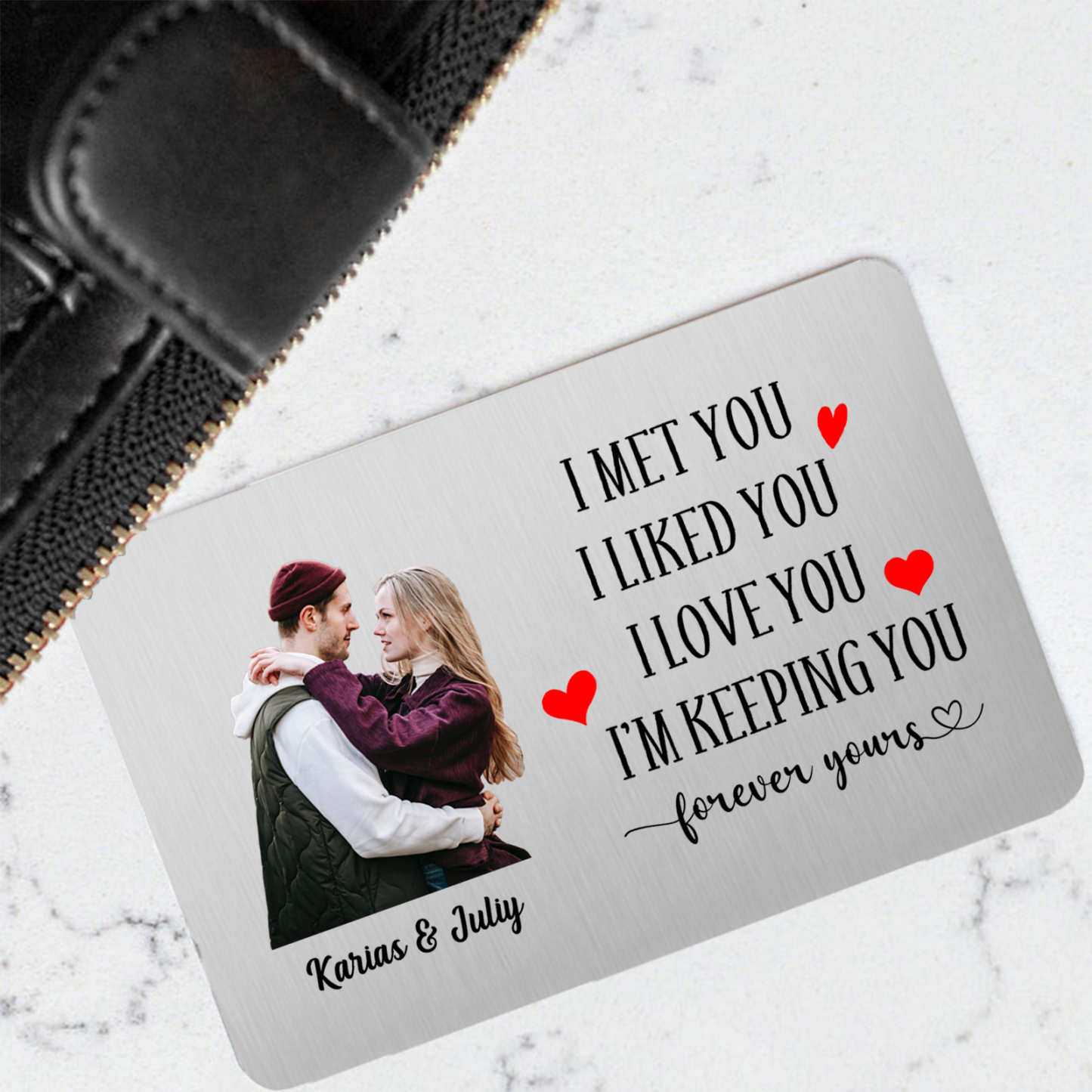 Personalised Wallet Card for Couples – Custom Photo & Two Names, "I Met You, I Liked You, I Love You" Gift for Him | Jessemade