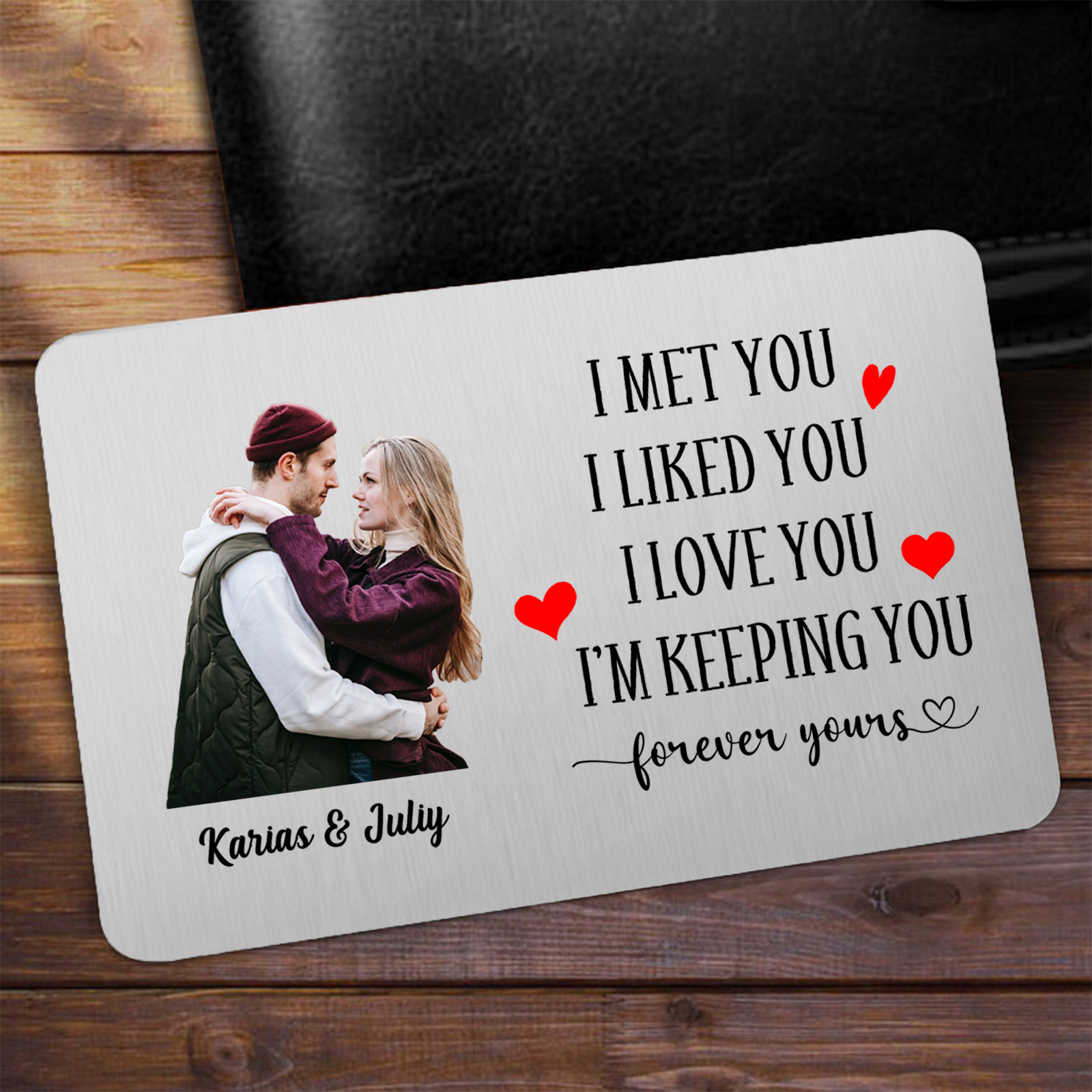 Personalised Wallet Card for Couples – Custom Photo & Two Names, "I Met You, I Liked You, I Love You" Gift for Him | Jessemade