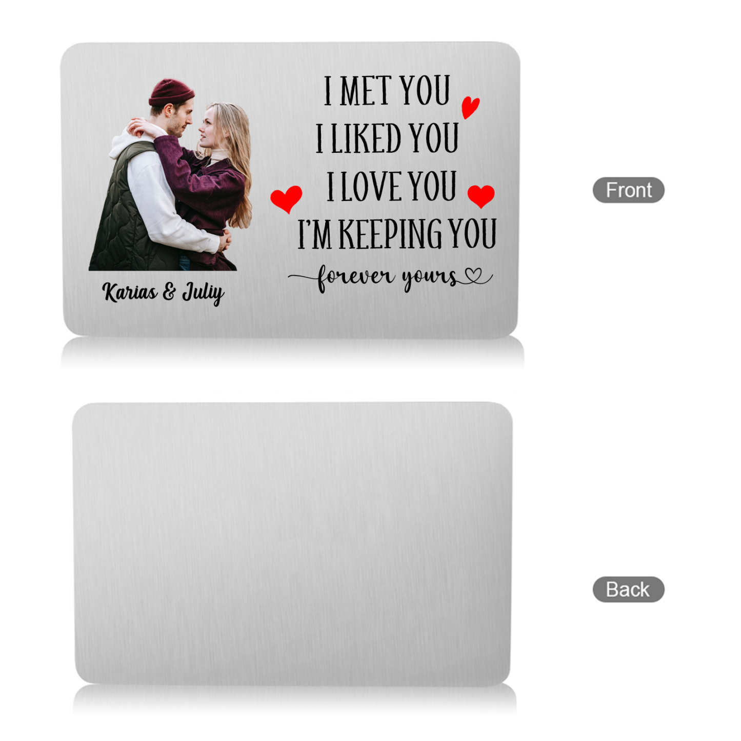 Personalised Wallet Card for Couples – Custom Photo & Two Names, "I Met You, I Liked You, I Love You" Gift for Him | Jessemade