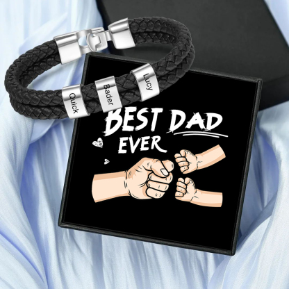 Personalized Father’s Day Gift - 2 Names Personalized Braided Leather Bracelet Engraving Men's Bracelet Gift for Dad | Jessemade