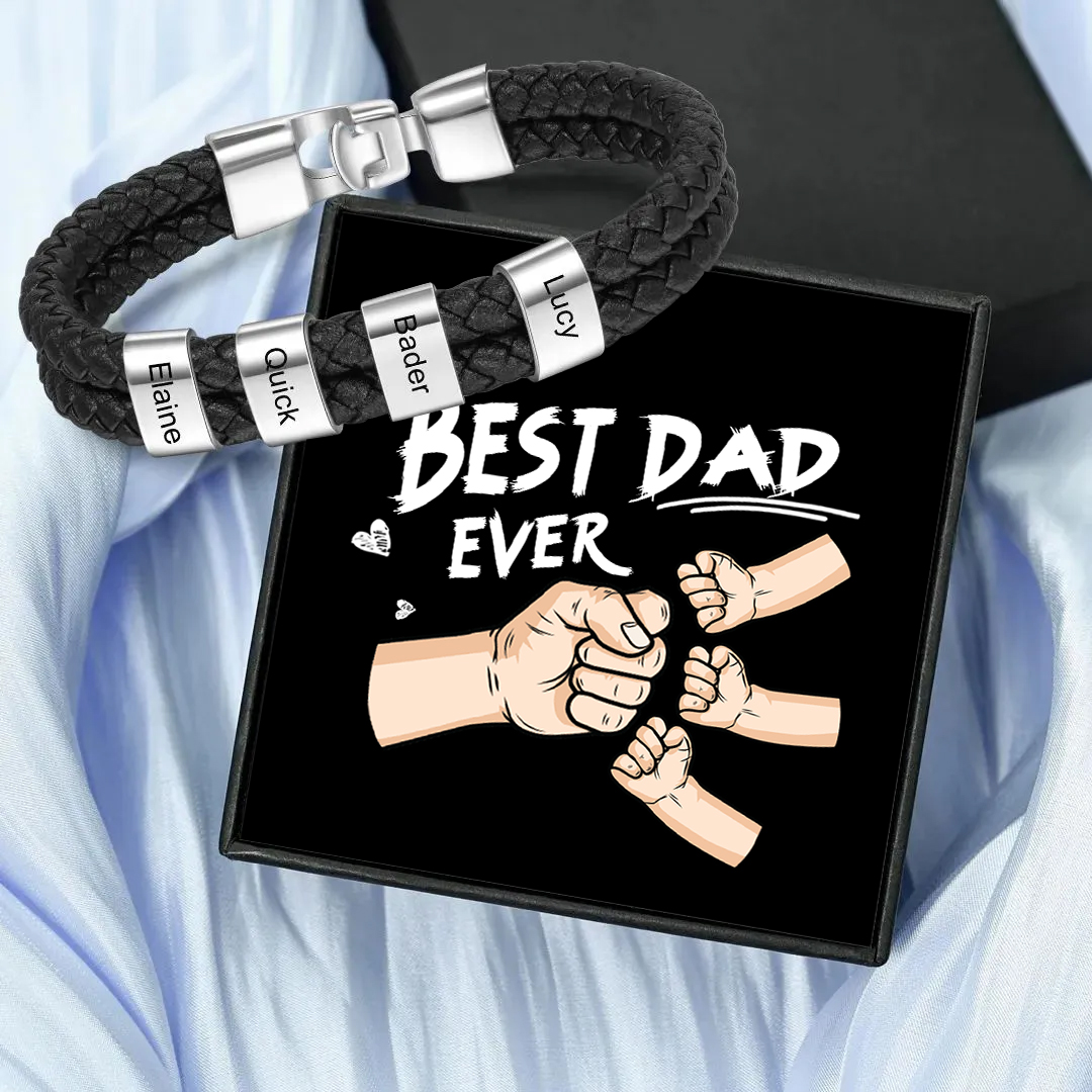 Personalized Father’s Day Gift - 2 Names Personalized Braided Leather Bracelet Engraving Men's Bracelet Gift for Dad | Jessemade