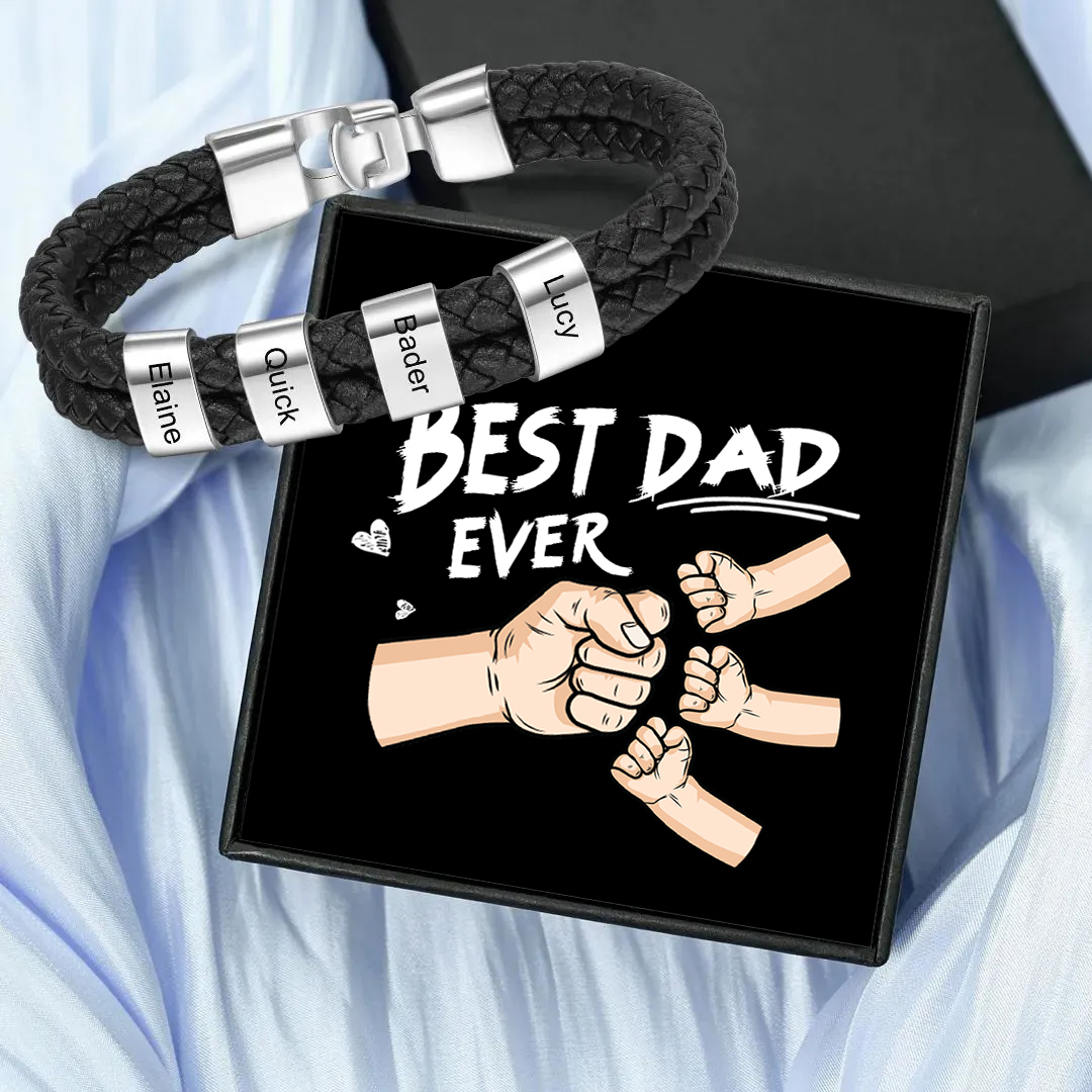 Personalized Father’s Day Gift - 2 Names Personalized Braided Leather Bracelet Engraving Men's Bracelet Gift for Dad | Jessemade