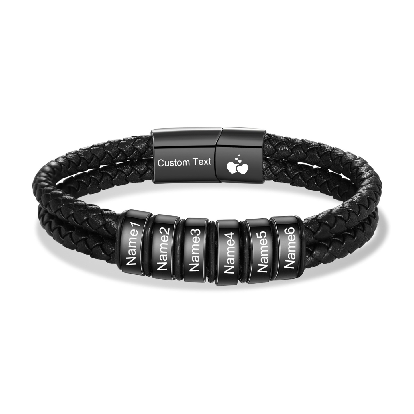Personalized Black Braided Leather Bracelet Custom With 2-6 Names For Men