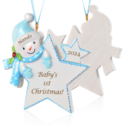 Custom Baby's First Christmas Snowman Star Ornament