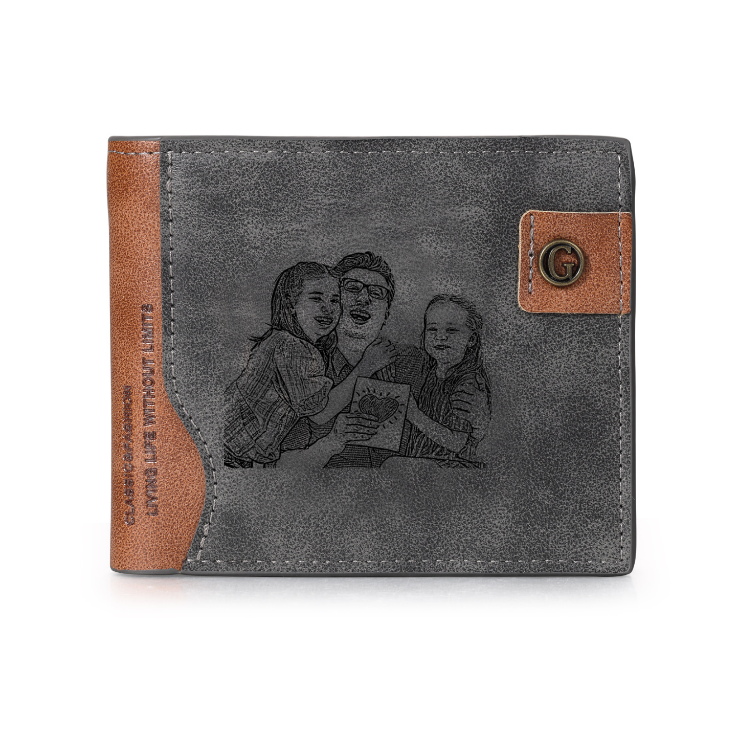 Personalized Men’s Leather Bifold Wallet with Engraved photo Custom Initials and Name