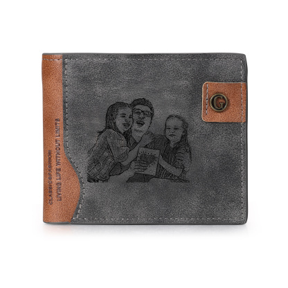 Personalized Men’s Leather Bifold Wallet with Engraved photo Custom Initials and Name