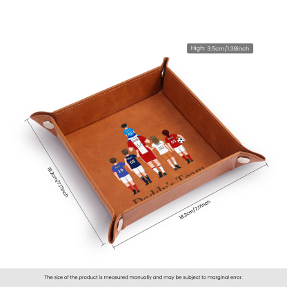 Personalized Leather Valet Tray Soccer Family Customized with 1-8 Names Gift For Dad Or Grandpa