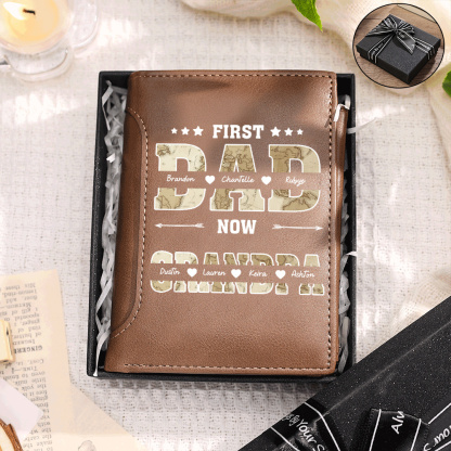 Personalized Leather Wallet With Map Design For Dad And Grandpa Customizable With 2–10 Names