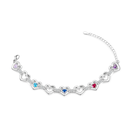 Personalized Linked Hearts Birthstone Bracelet with 1–4 Engraved Names