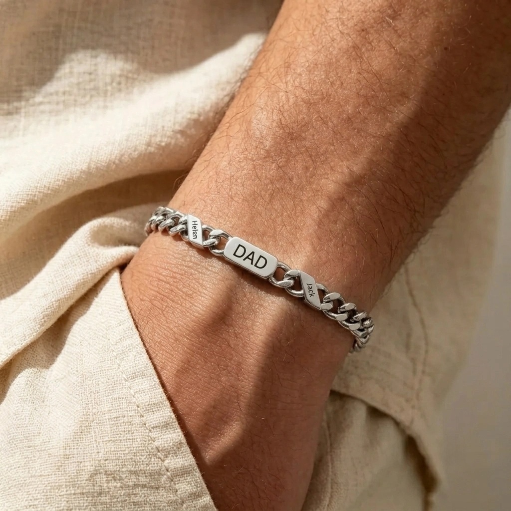 Men's Personalized Cuban Link Bracelet for Dad Father's Day
