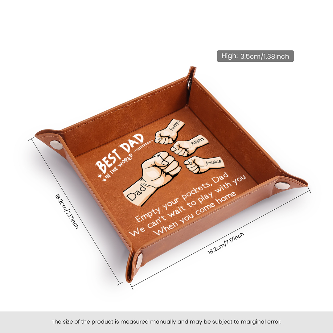 Personalized Leather Tray Best Dad Ever Custom With 1–6 Names And Fist Bump Design