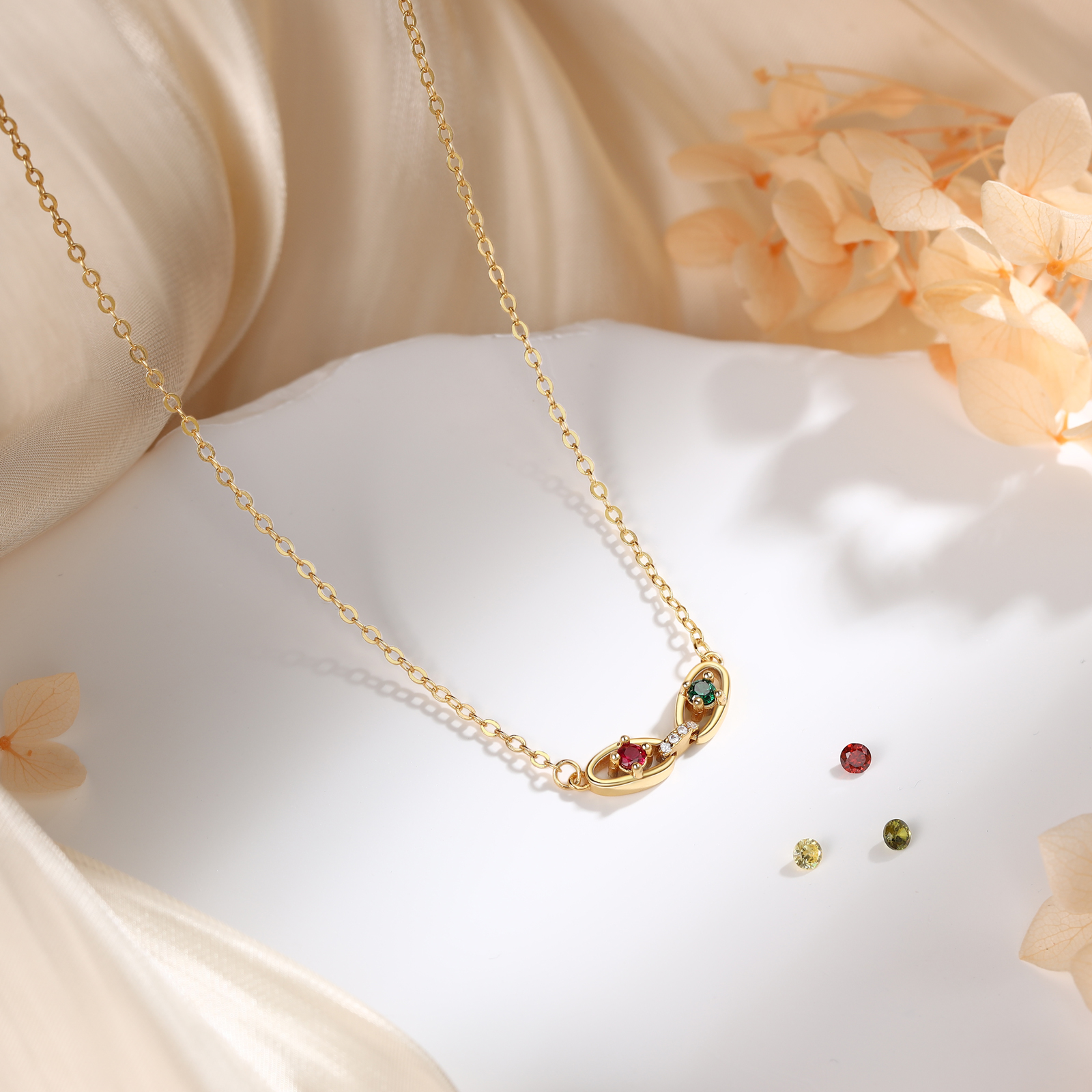 Personalized 2–5 Birthstones Gold Chain Necklace for Women