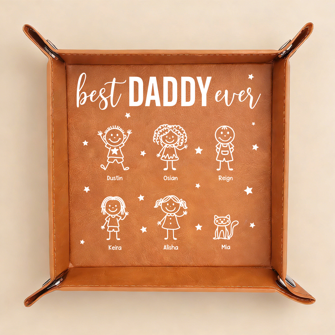Personalized Leather Valet Tray Customized With 1 To 10 Children’s Names For The World’s Best Dad/Grandpa