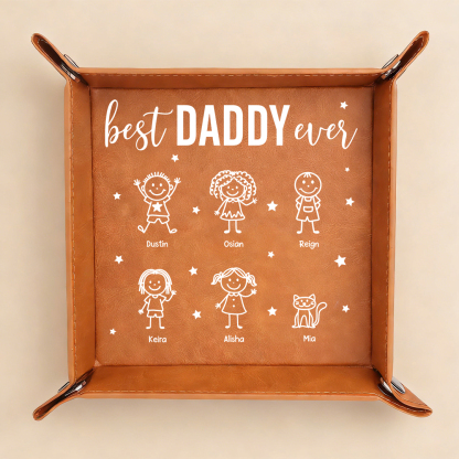 Personalized Leather Valet Tray Customized with 1 to 10 Children’s Names for the Best Dad/Grandpa in the World – Father’s Day Gift for Dad from the Kids | Jessemade