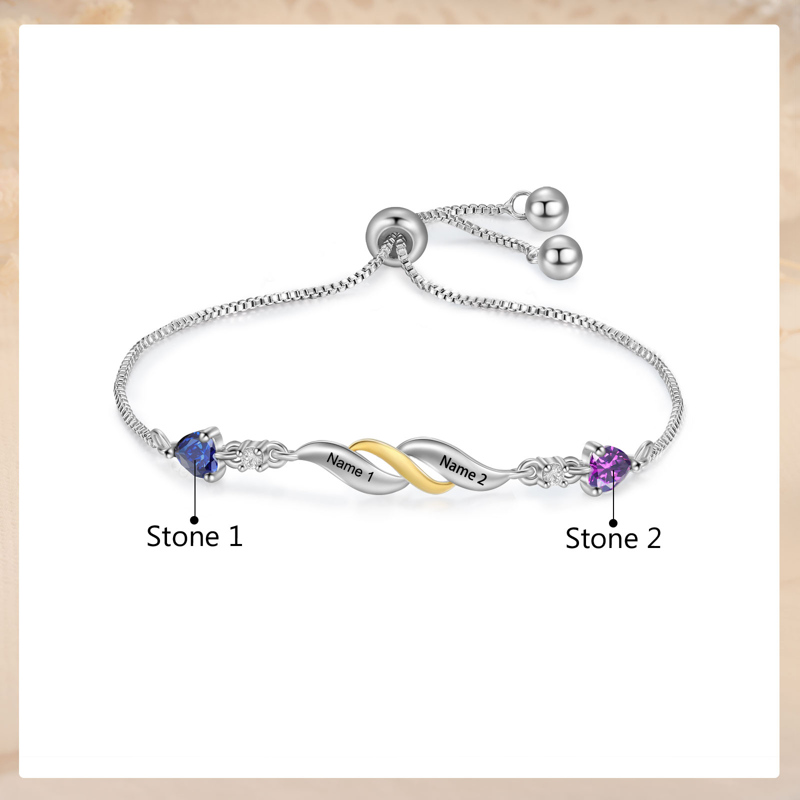 Adjustable Infinity Birthstone Bracelet