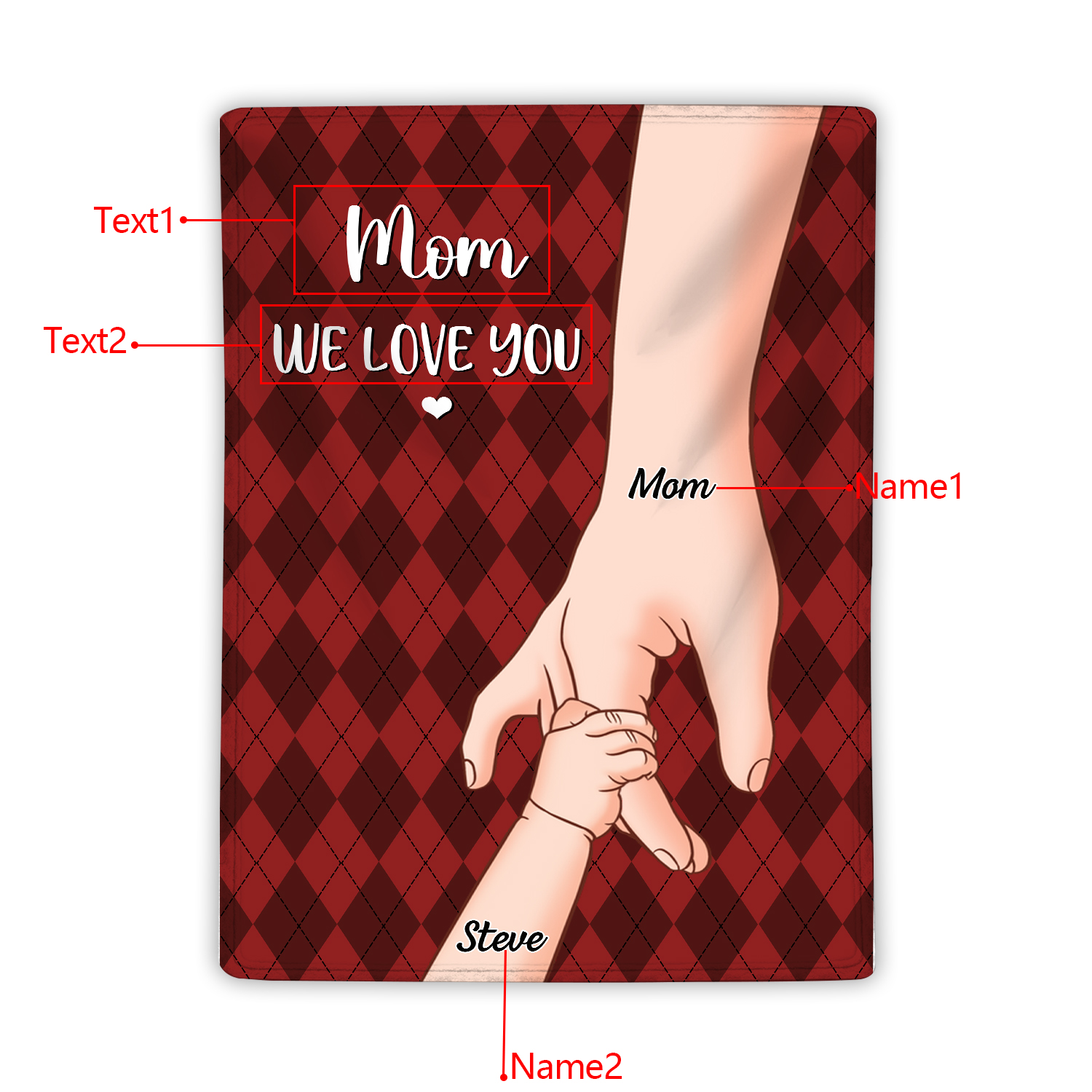 Personalised Flannel Blanket with Custom 2 Names Christmas Gift for Mum | Jessmade