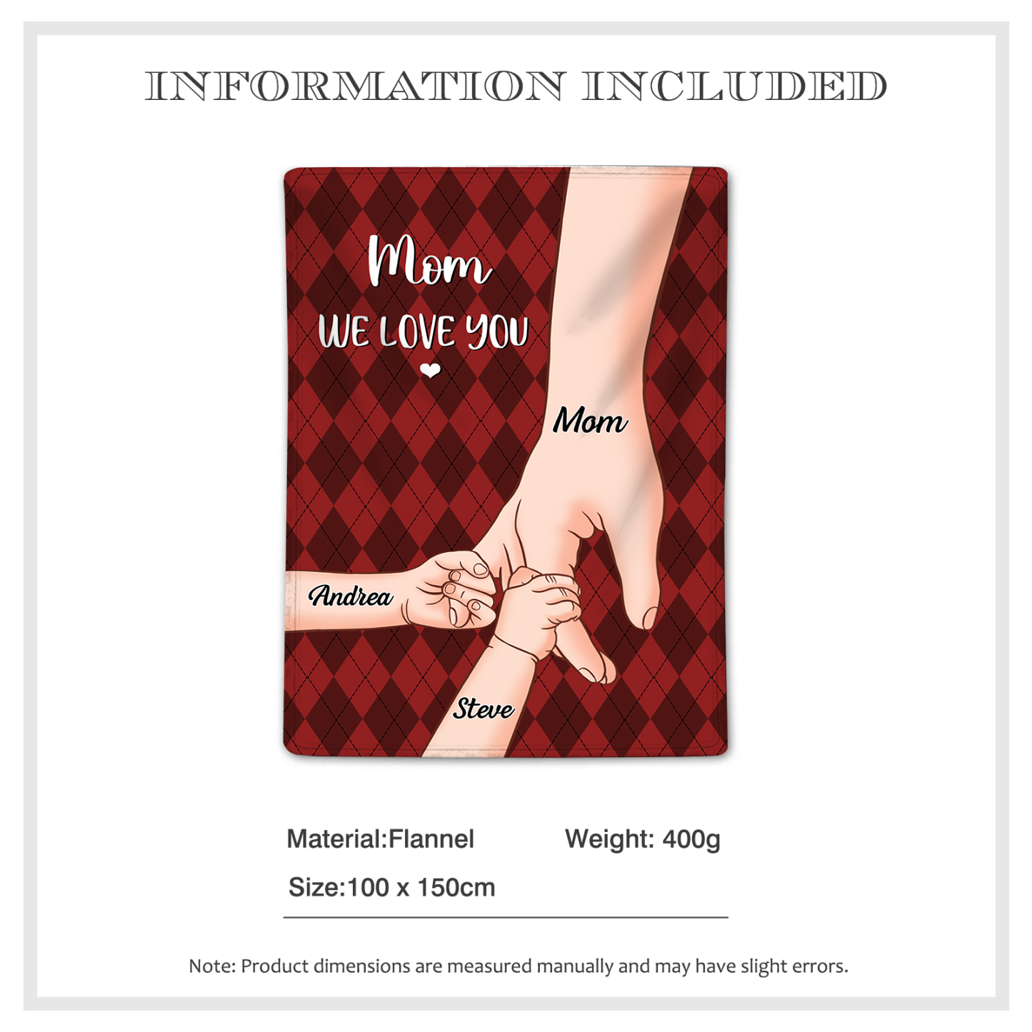 Personalised Flannel Blanket with Custom 3 Names Christmas Gift for Mum | Jessmade