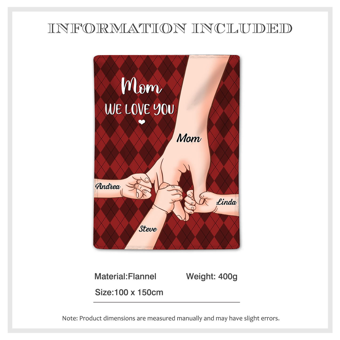 Personalised Flannel Blanket with Custom 4 Names Christmas Gift for Mum | Jessmade