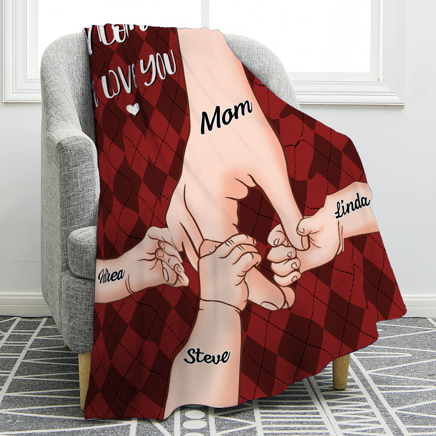 Personalised Flannel Blanket with Custom 4 Names Christmas Gift for Mum | Jessmade