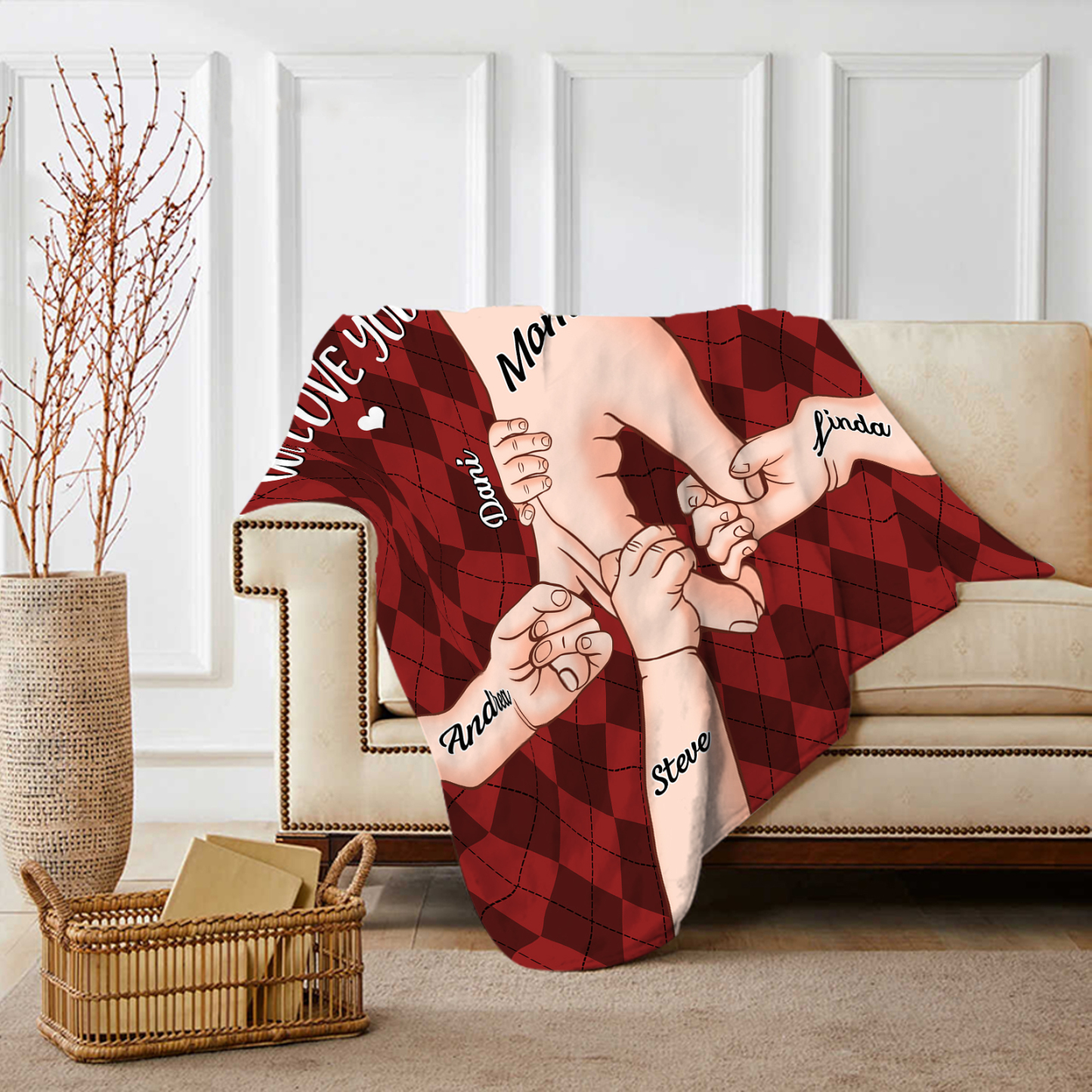 Personalised Flannel Blanket with Custom 5 Names Christmas Gift for Mum | Jessmade