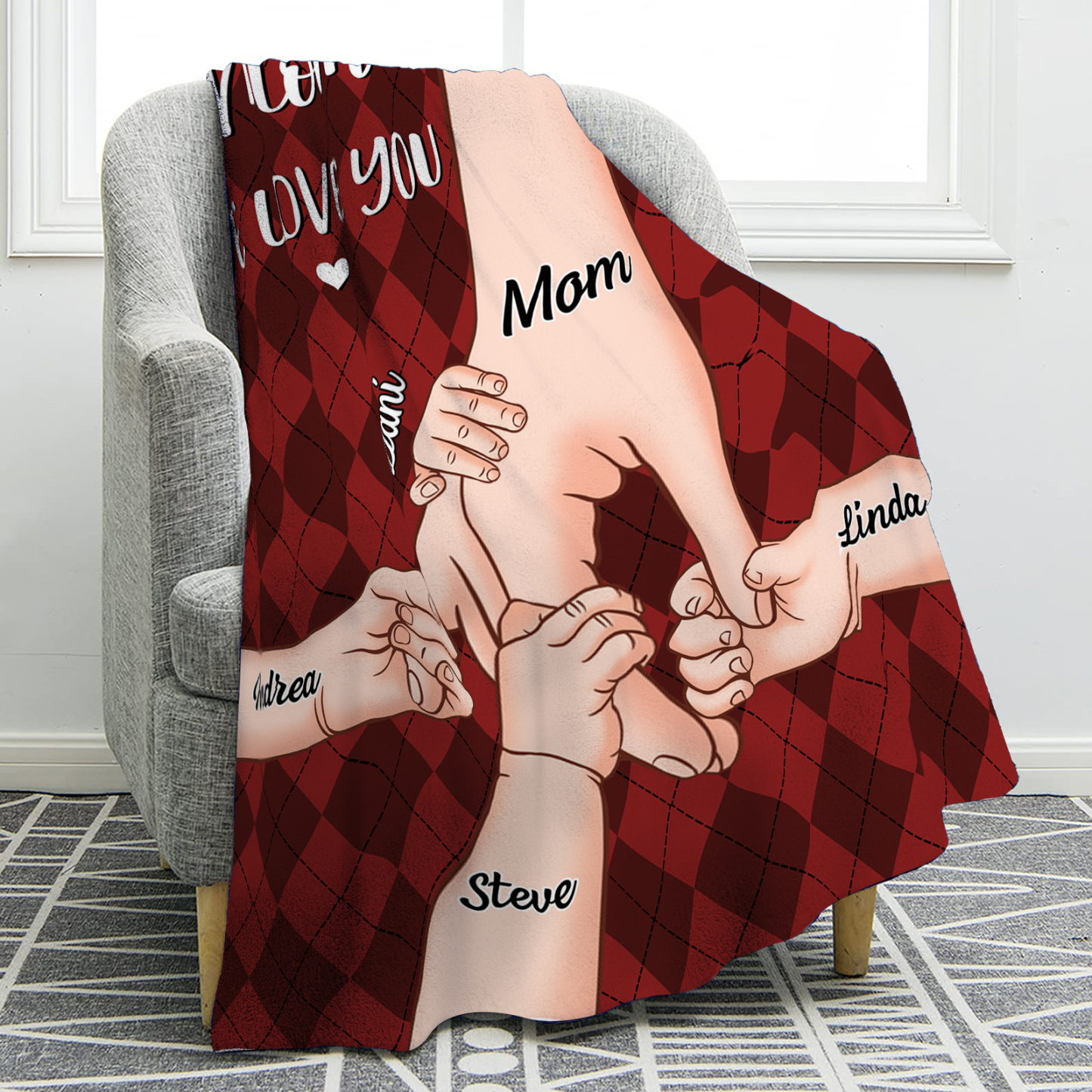 Personalised Flannel Blanket with Custom 5 Names Christmas Gift for Mum | Jessmade