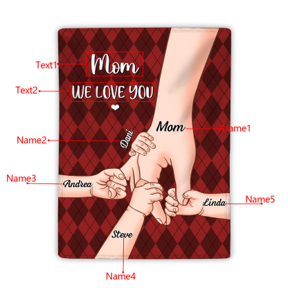 Personalised Flannel Blanket with Custom 5 Names Christmas Gift for Mum | Jessmade