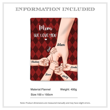 Personalised Flannel Blanket with Custom 6 Names Christmas Gift for Mum | Jessmade