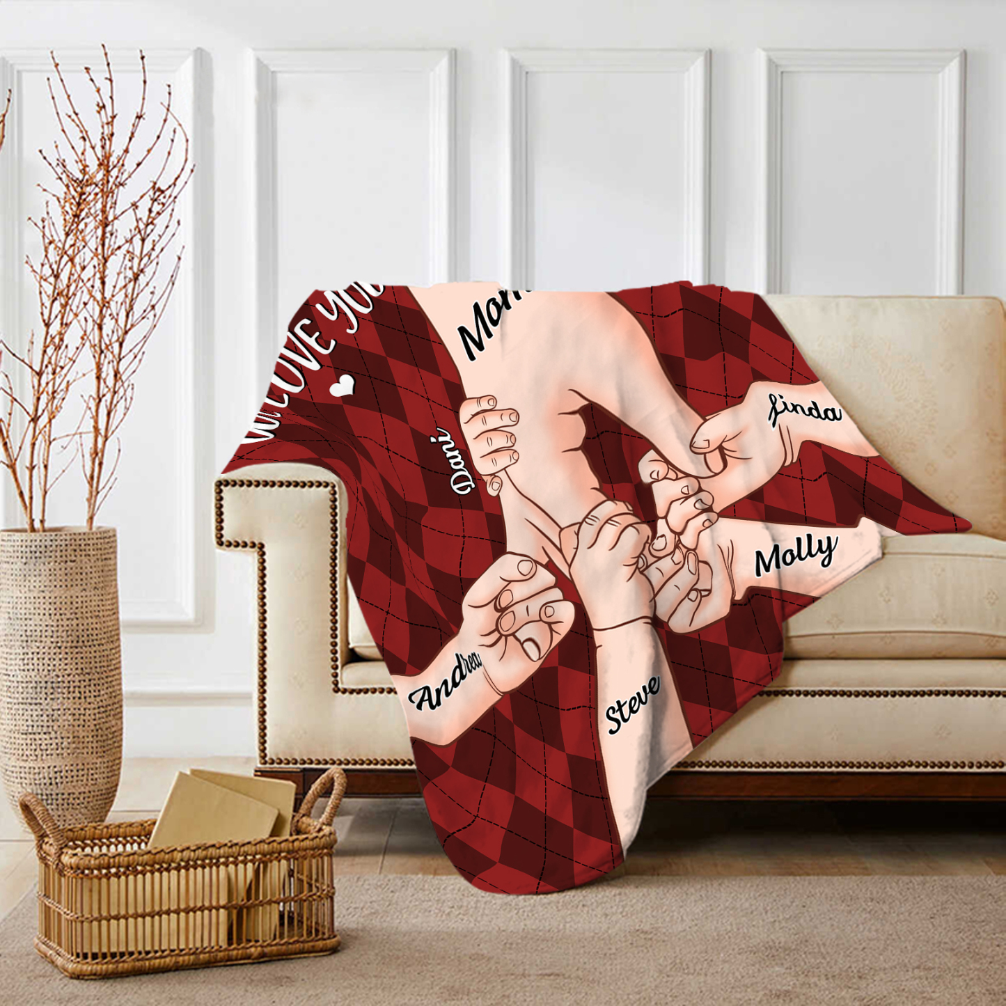 Personalised Flannel Blanket with Custom 6 Names Christmas Gift for Mum | Jessmade