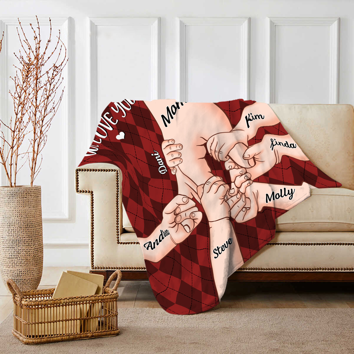 Personalised Flannel Blanket with Custom 7 Names Christmas Gift for Mum | Jessmade