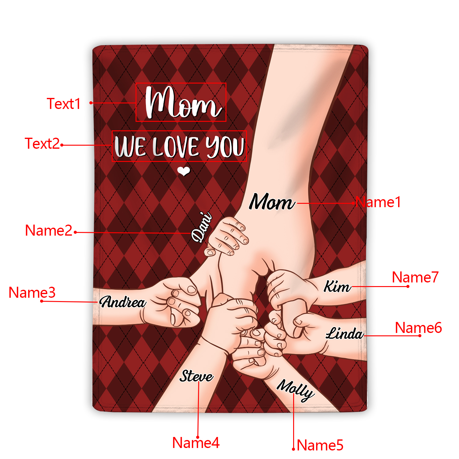 Personalised Flannel Blanket with Custom 7 Names Christmas Gift for Mum | Jessmade