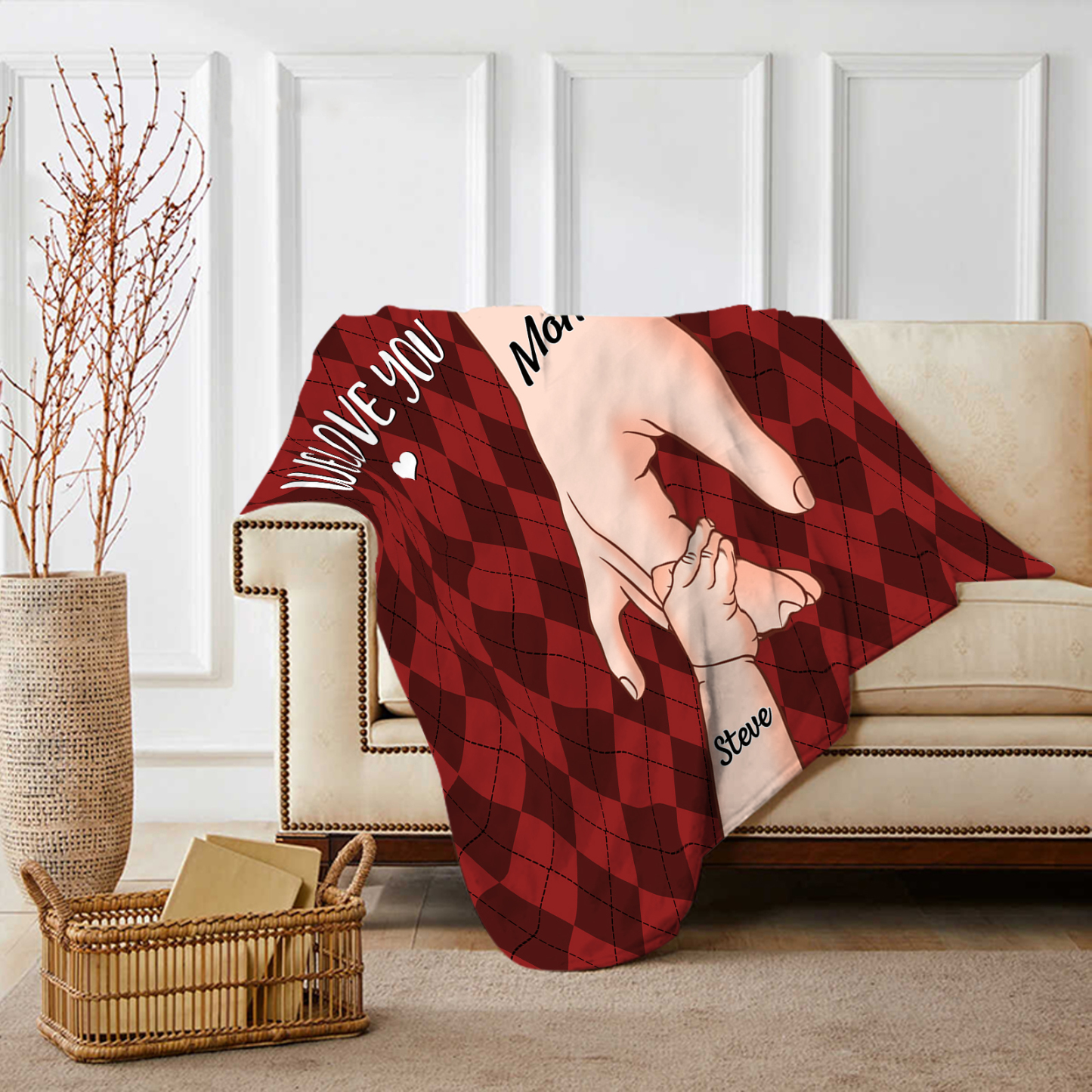 Personalised Flannel Blanket with Custom 2 Names Christmas Gift for Mum | Jessmade