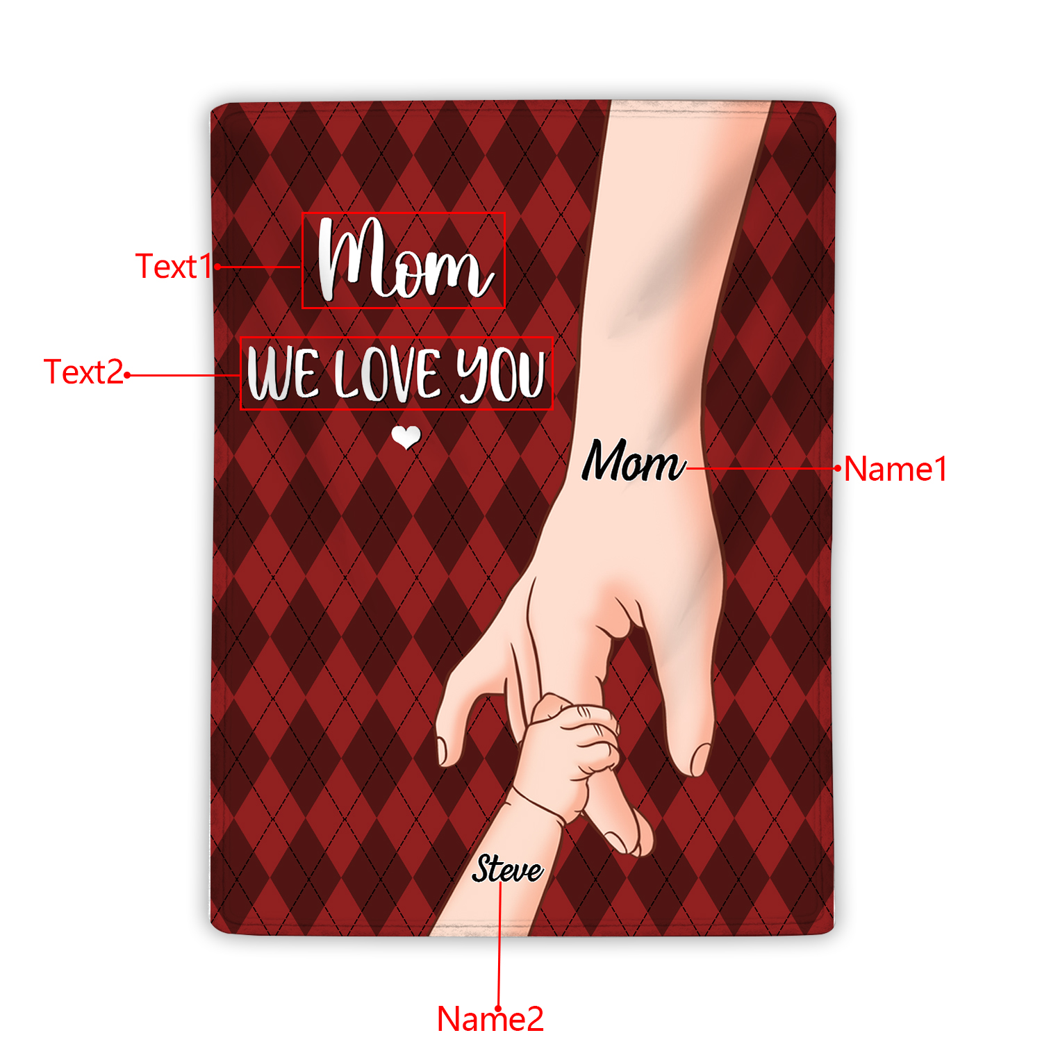 Personalised Flannel Blanket with Custom 2 Names Christmas Gift for Mum | Jessmade