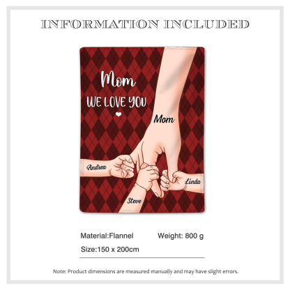 Personalised Flannel Blanket with Custom 4 Names Christmas Gift for Mum | Jessmade