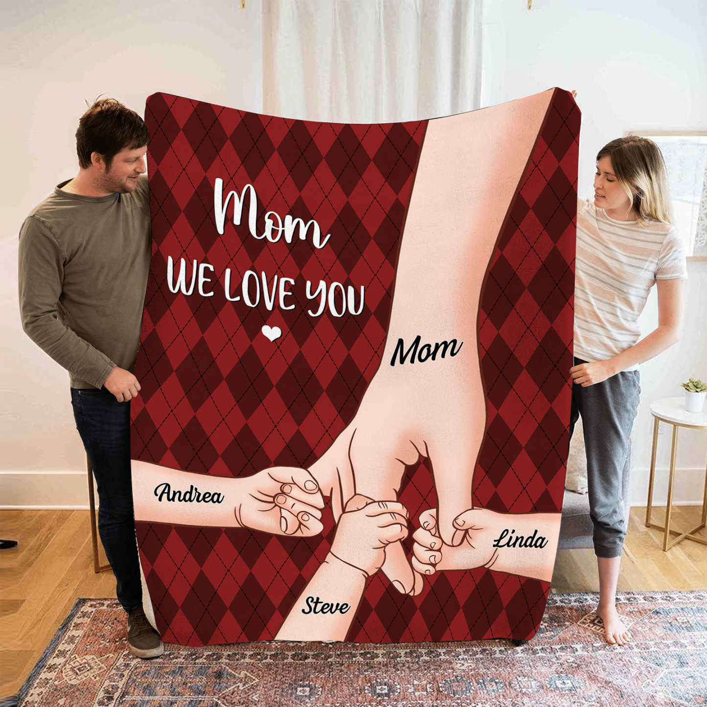 Personalised Flannel Blanket with Custom 4 Names Christmas Gift for Mum | Jessmade