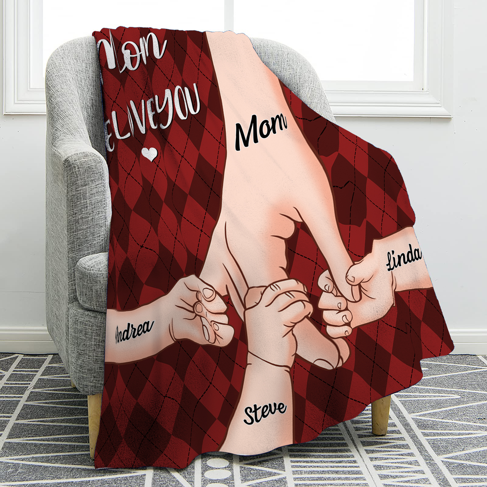 Personalised Flannel Blanket with Custom 4 Names Christmas Gift for Mum | Jessmade