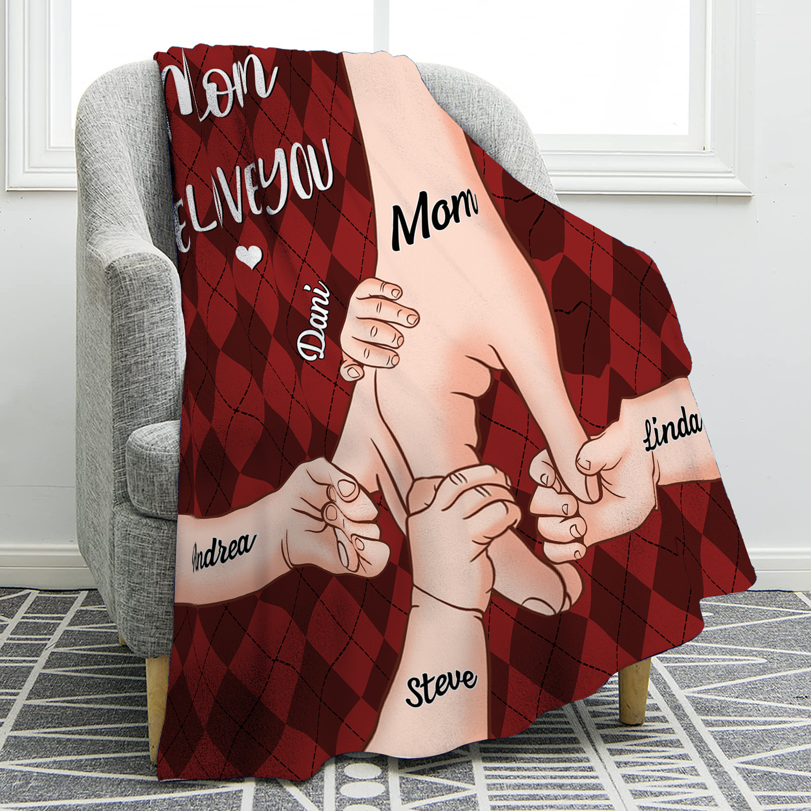 Personalised Flannel Blanket with Custom 5 Names Christmas Gift for Mum | Jessmade