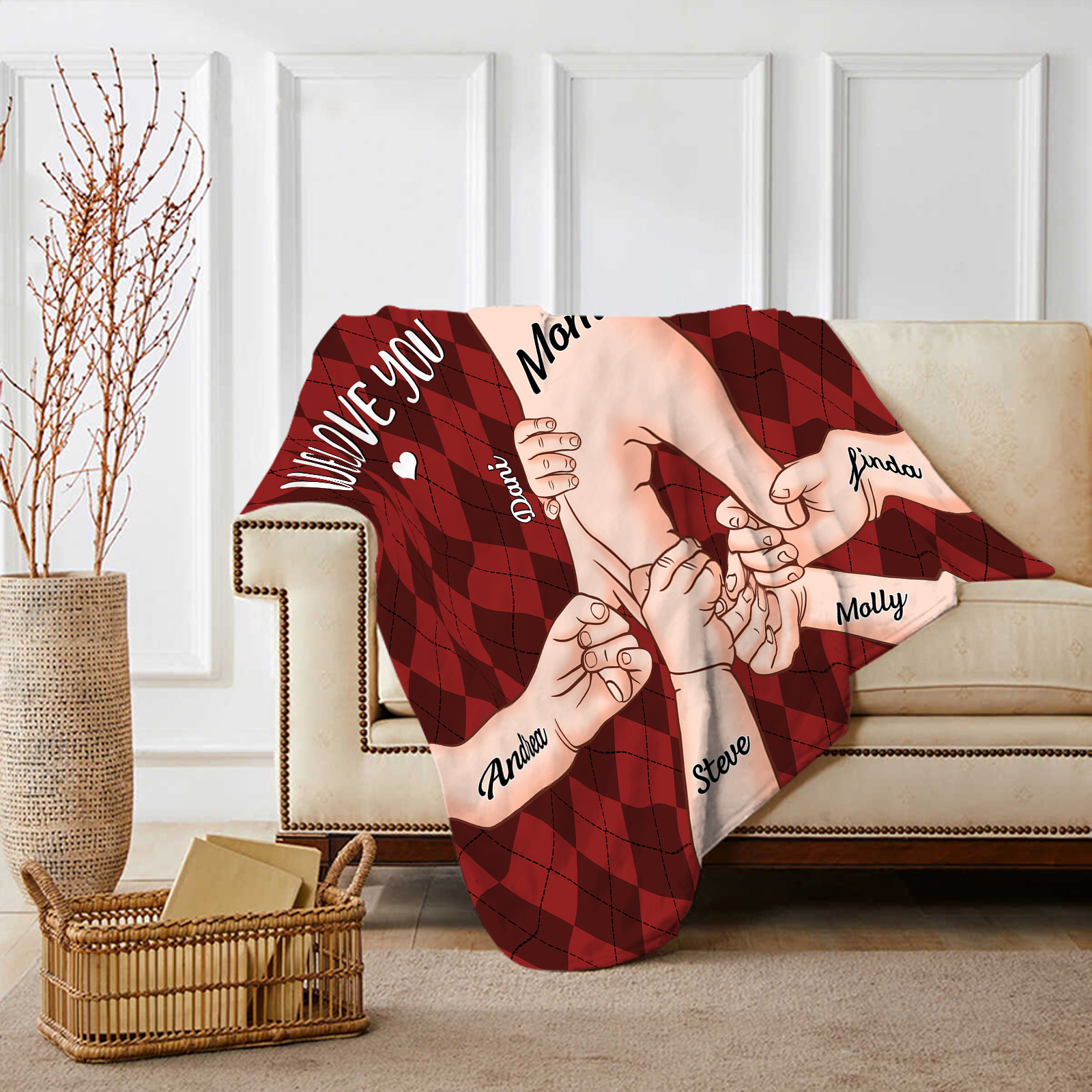 Personalised Flannel Blanket with Custom 6 Names Christmas Gift for Mum | Jessmade