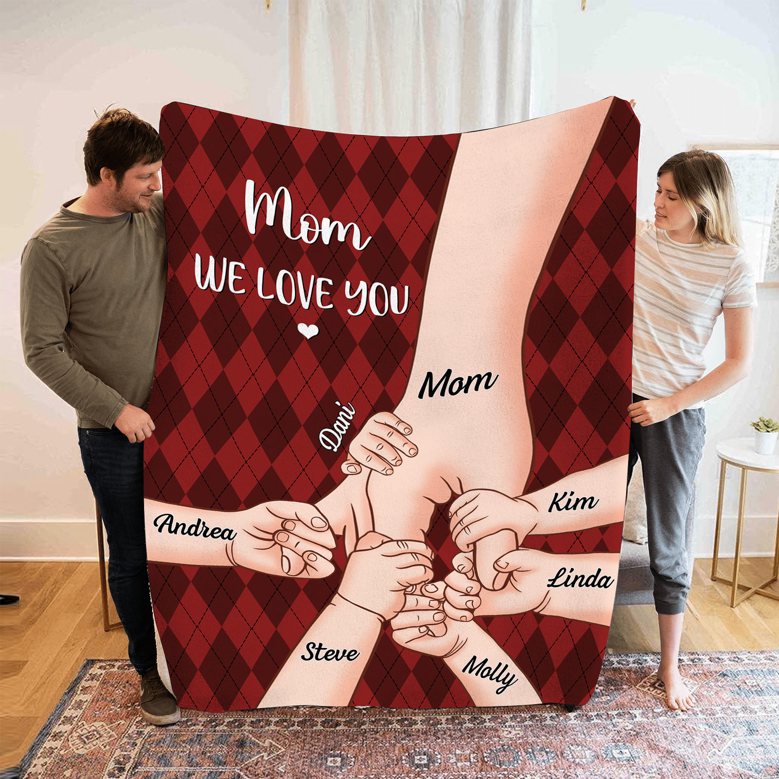 Personalised Flannel Blanket with Custom 7 Names Christmas Gift for Mum | Jessmade