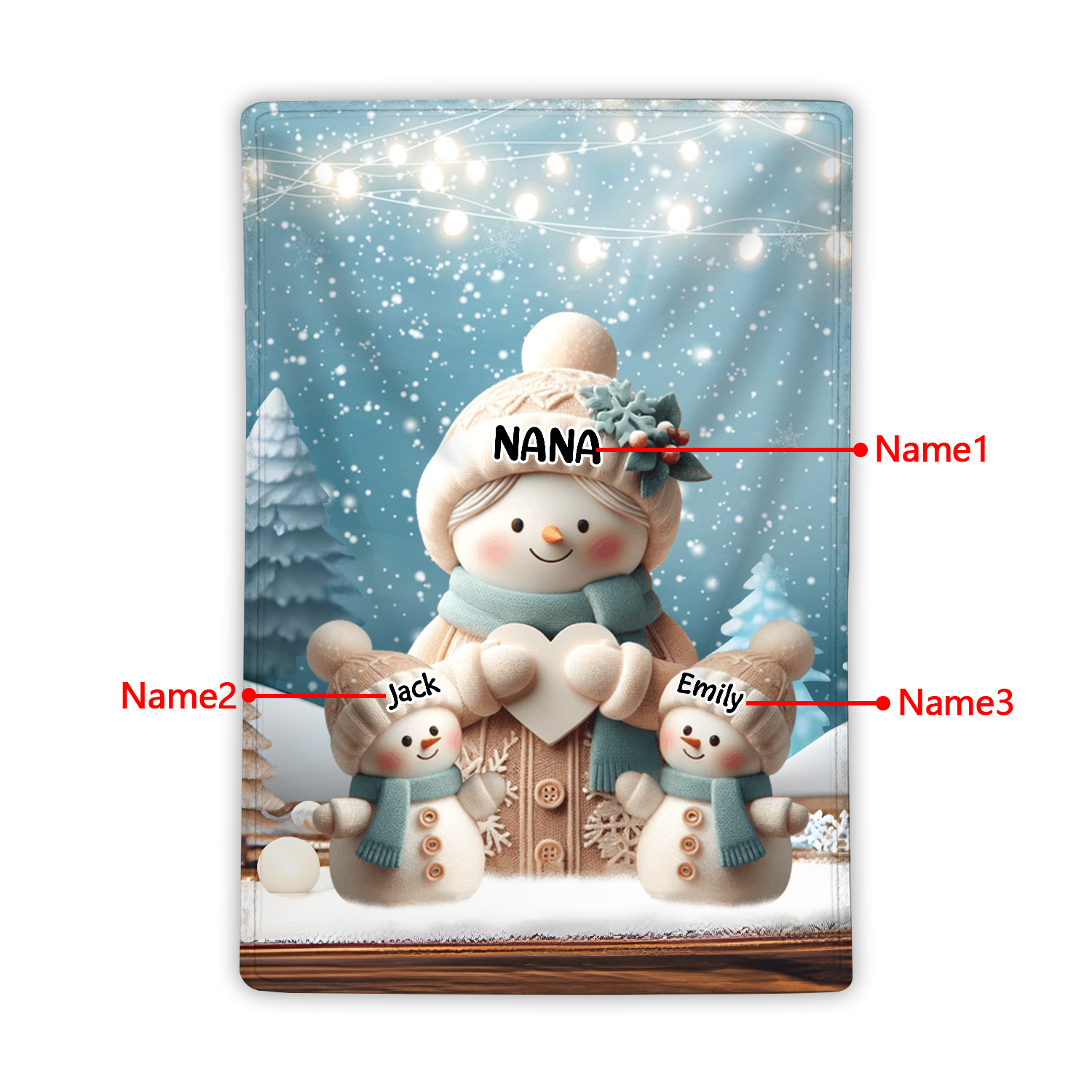 Personalised Snowman Family Blanket with Custom 3 Names – Cozy Christmas Gift for Nan | Jessmade