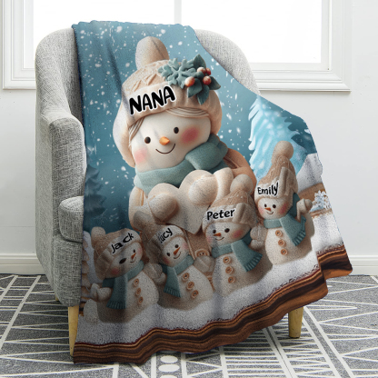 Personalised Snowman Family Blanket with Custom 5 Names – Cozy Christmas Gift for Nan | Jessmade