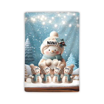 Personalised Snowman Family Blanket with Custom 5 Names – Cozy Christmas Gift for Nan | Jessmade