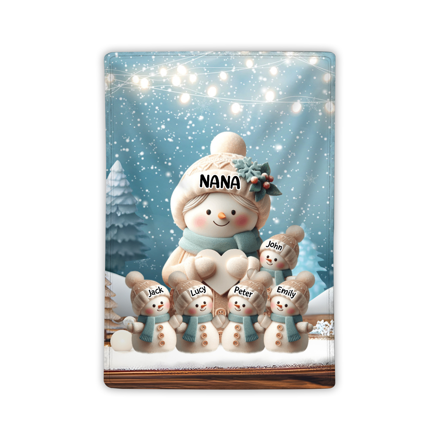 Personalised Snowman Family Blanket with Custom 6 Names – Cozy Christmas Gift for Nan | Jessmade