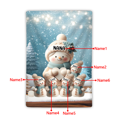 Personalised Snowman Family Blanket with Custom 6 Names – Cozy Christmas Gift for Nan | Jessmade