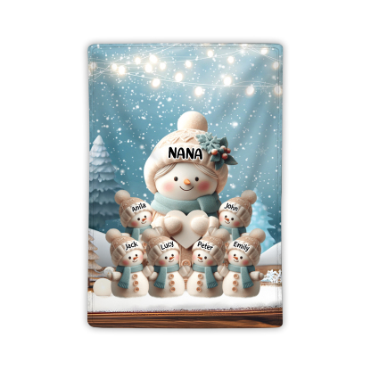 Personalised Snowman Family Blanket with Custom 7 Names – Cozy Christmas Gift for Nan | Jessmade