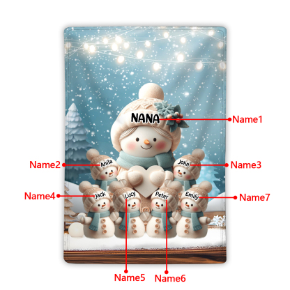 Personalised Snowman Family Blanket with Custom 7 Names – Cozy Christmas Gift for Nan | Jessmade