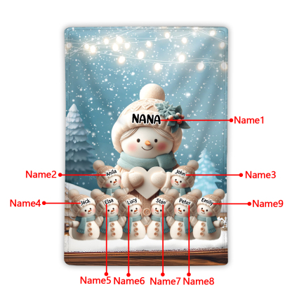 Personalised Snowman Family Blanket with Custom 9 Names – Cozy Christmas Gift for Nan | Jessmade