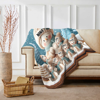 Personalised Snowman Family Blanket with Custom 8 Names – Cozy Christmas Gift for Nan | Jessmade