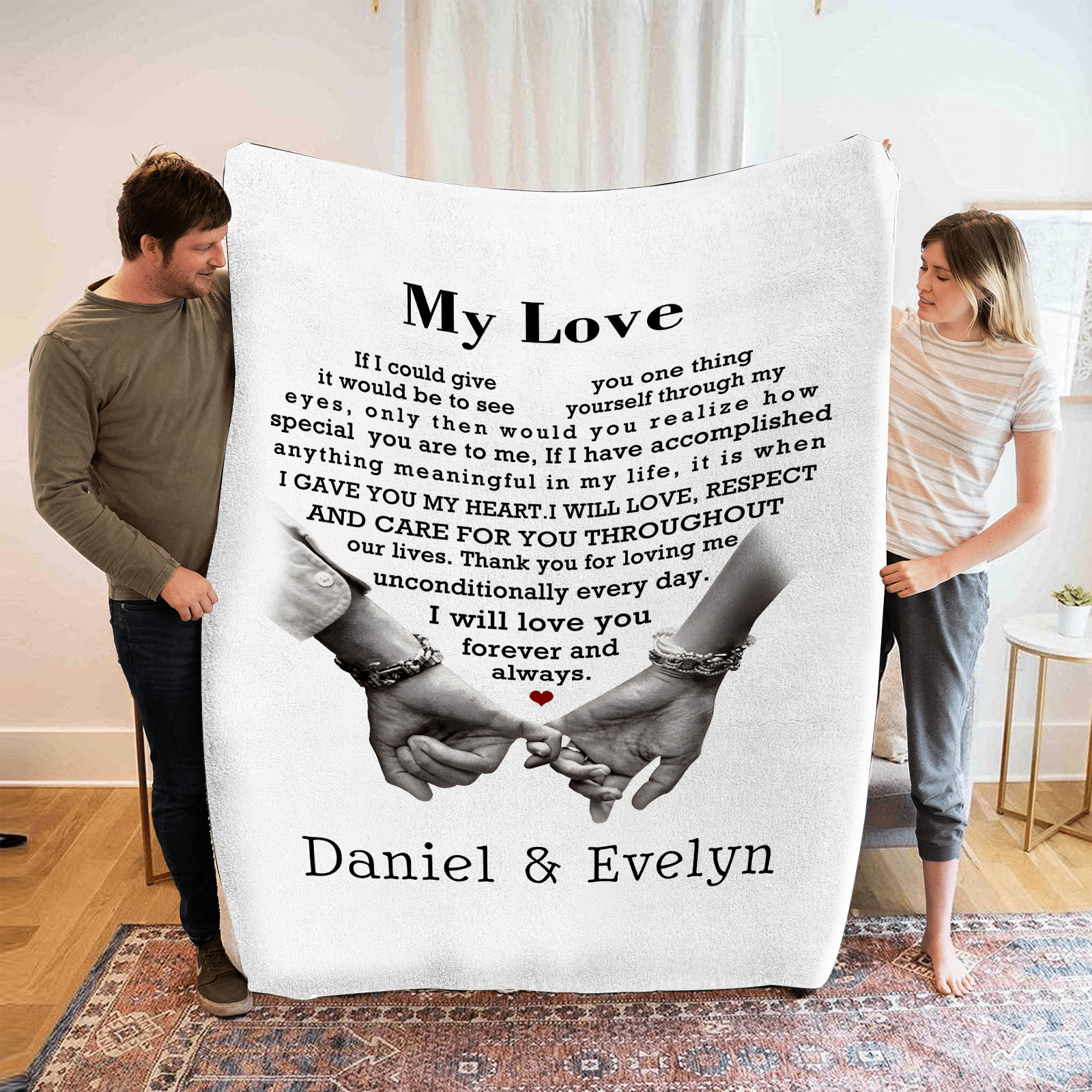 Personalised Couple Blanket with Custom 2 Names Love Letter Throw Blanket Gift for Couple | Jessmade